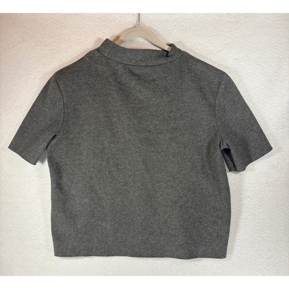 ZARA Mock Neck Short Sleeve Cropped Knit Top Charcoal Gray Size M - Picture 2 of 5